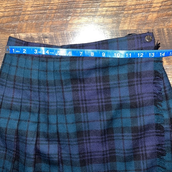 Vintage Plaid Blue & Green 100% Wool Pleated Wrap Kilt Irish Skirt Size 6 - Picture 12 of 16